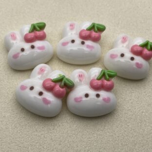 デコパーツ　うさぎ×さくらんぼ　5個入り　貼り付けパーツ【DP-RBT-001】