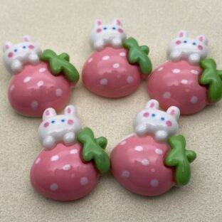 デコパーツ　うさぎ×いちご　5個入り　貼り付けパーツ【DP-RBT-002】