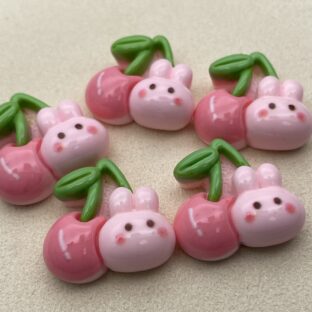 デコパーツ　うさぎ×さくらんぼ　5個入り　貼り付けパーツ【DP-RBT-003】