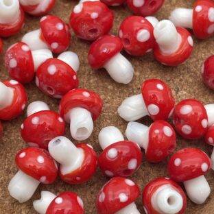 ガラスビーズ　ランプワーク　きのこ　レッド　5個入り【GB-LW-ｋRED】