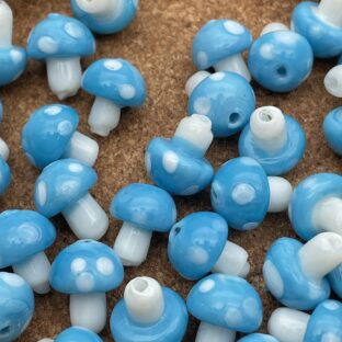 ガラスビーズ　ランプワーク　きのこ　ブルー　5個入り【GB-LW-ｋBLU】