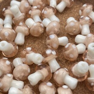 ガラスビーズ　ランプワーク　きのこ　ピンク　5個入り【GB-LW-ｋPNK】