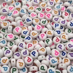 アクリルビーズ　アルファベットP　100個入り【AB‐EA-Pc】