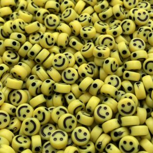 アクリルビーズ　スマイル　6.5㎜　イエロー　100個入り【AB‐SMILE-YEL】